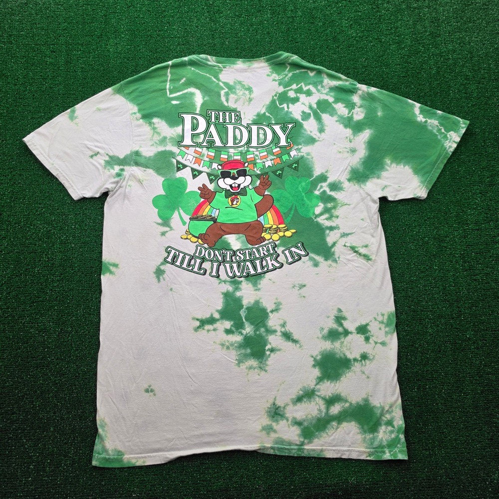 Buc-ees St Patricks Day Graphic Tshirt Mens Large Green White Tie Dye Beaver